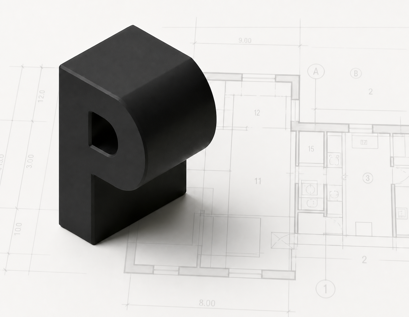 Planofy isometric 3D mark sitting on an architectural plan